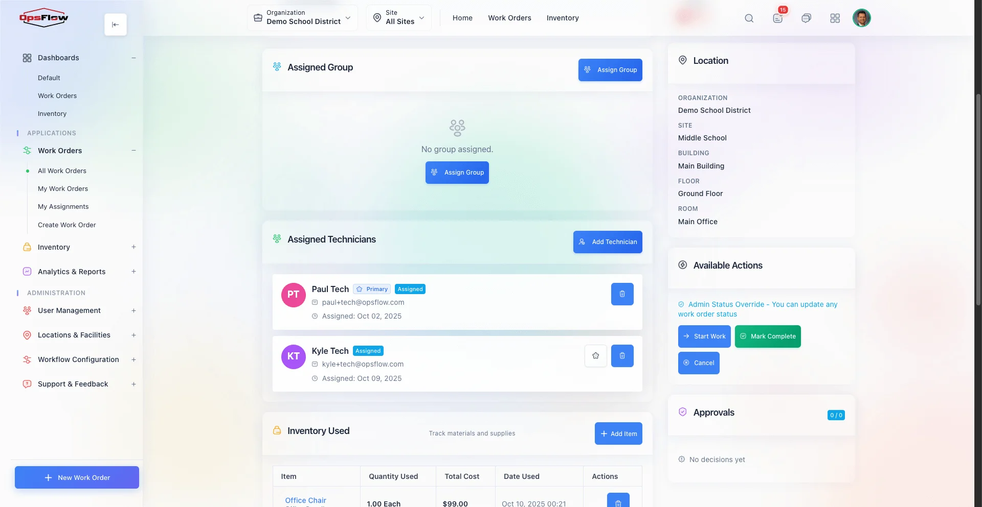 Approvals interface screenshot